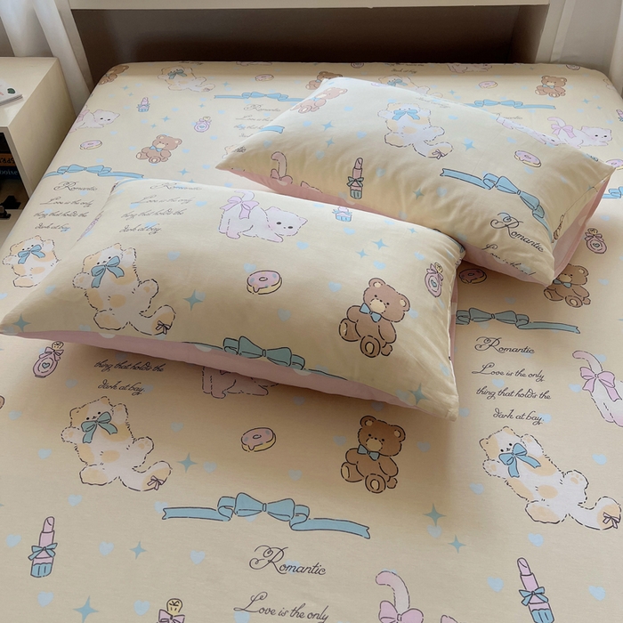 91家纺网 家纺一手货源 找家纺 六巷胡同 2025新款40s13070全棉纯棉卡通单品系列枕套单件-单枕套 猫咪甜甜圈