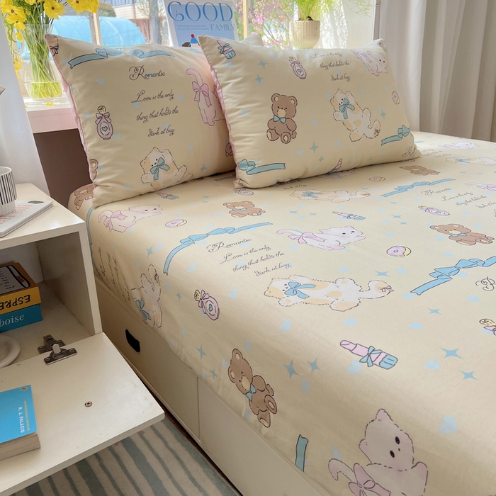 91家纺网 家纺一手货源 找家纺 六巷胡同 2025新款40s13070全棉纯棉卡通单品系列枕套单件-单枕套 猫咪甜甜圈