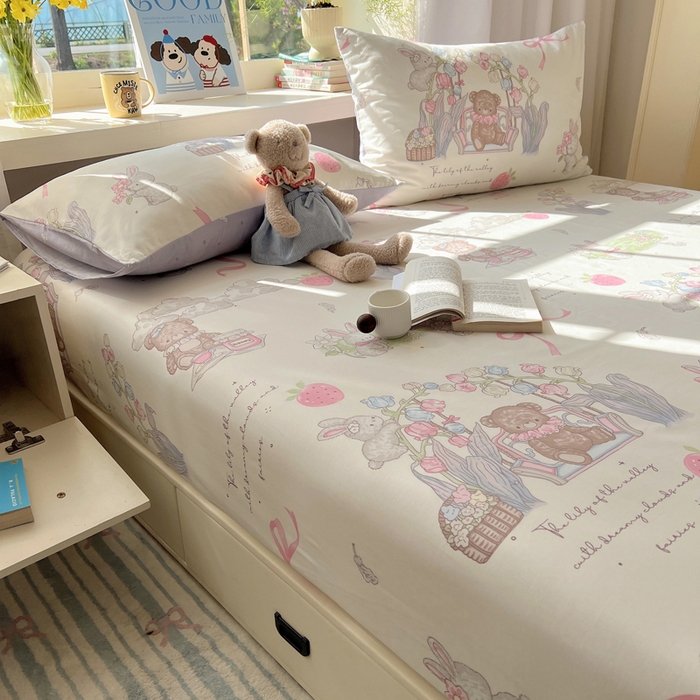 91家纺网 家纺一手货源 找家纺 六巷胡同 2025新款40s13070全棉纯棉卡通单品系列枕套单件-单枕套 秘境花园熊