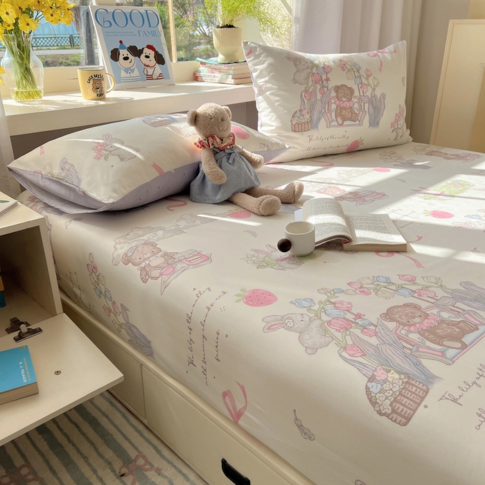 91家纺网 家纺一手货源 找家纺 六巷胡同 2025新款40s13070全棉纯棉卡通单品系列枕套单件-单枕套 秘境花园熊