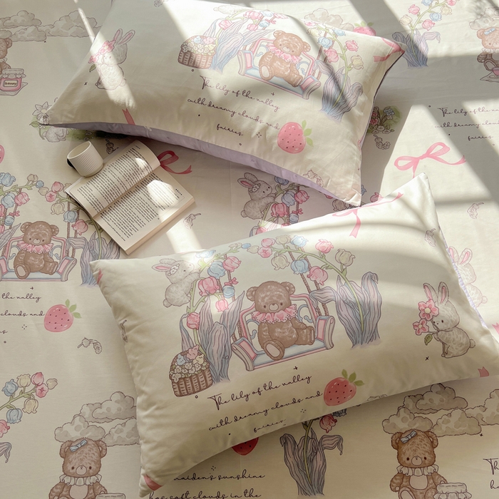 91家纺网 家纺一手货源 找家纺 六巷胡同 2025新款40s13070全棉纯棉卡通单品系列枕套单件-单枕套 秘境花园熊