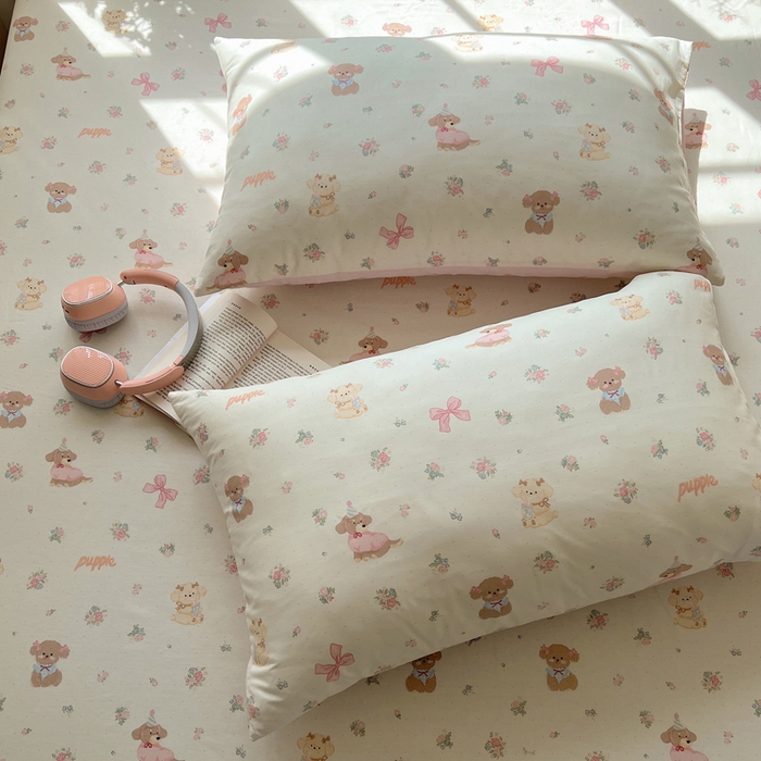 91家纺网 家纺一手货源 找家纺 六巷胡同 2025新款40s13070全棉纯棉卡通单品系列枕套单件-单枕套 派对害羞狗