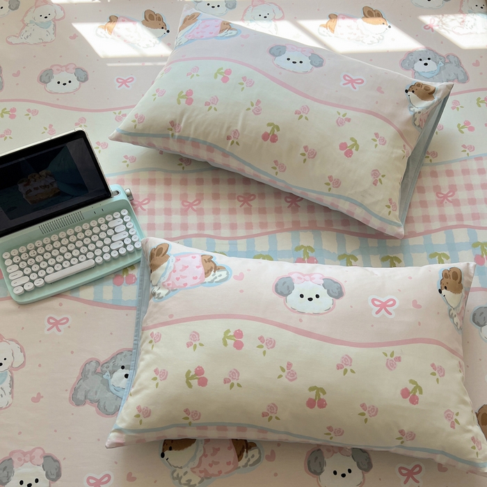 91家纺网 家纺一手货源 找家纺 六巷胡同 2025新款40s13070全棉纯棉卡通单品系列枕套单件-单枕套 洋气柯基崽