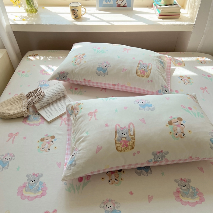 91家纺网 家纺一手货源 找家纺 六巷胡同 2025新款40s13070全棉纯棉卡通单品系列枕套单件-单枕套 郁金香狗狗