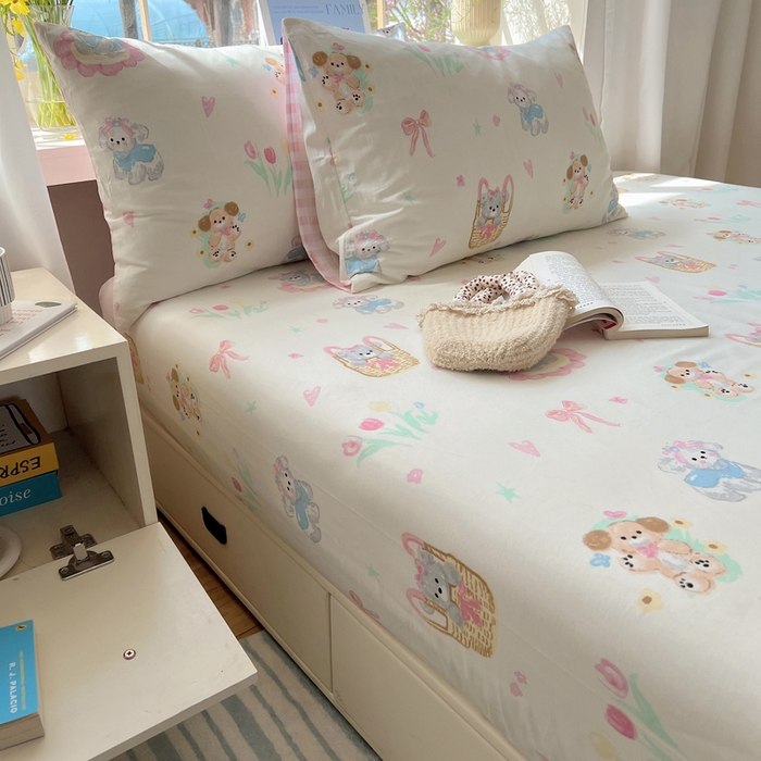 91家纺网 家纺一手货源 找家纺 六巷胡同 2025新款40s13070全棉纯棉卡通单品系列枕套单件-单枕套 郁金香狗狗