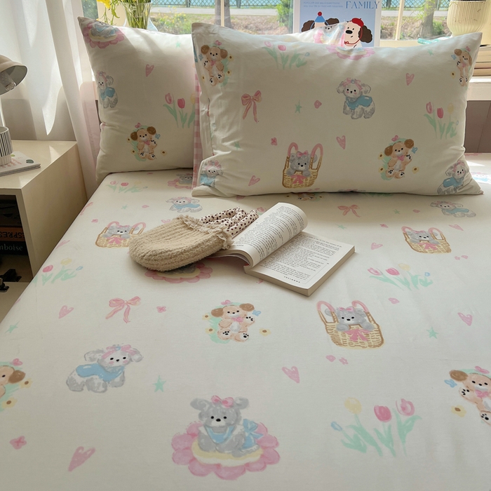 91家纺网 家纺一手货源 找家纺 六巷胡同 2025新款40s13070全棉纯棉卡通单品系列枕套单件-单枕套 郁金香狗狗