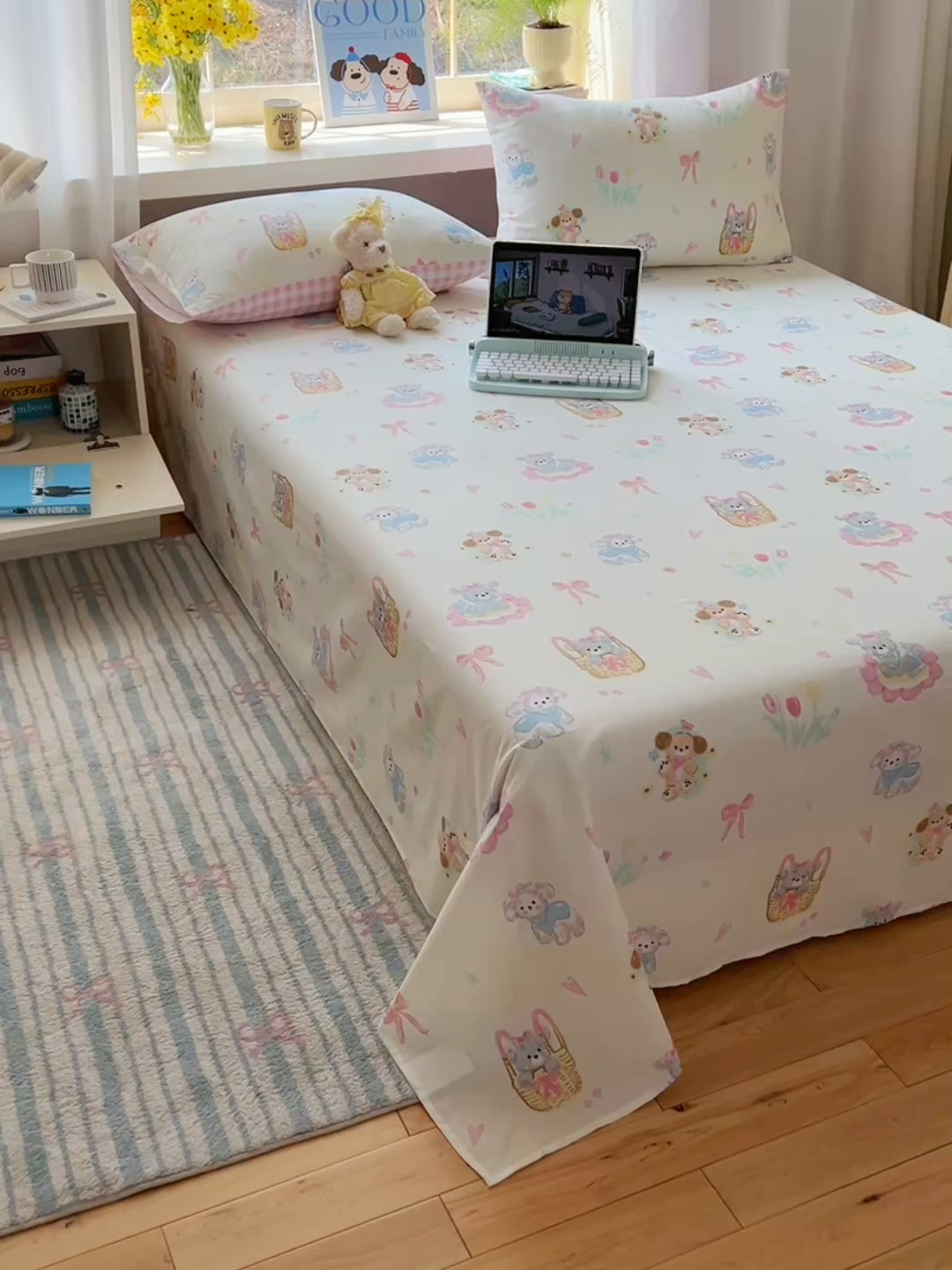 91家纺网 家纺一手货源 找家纺 六巷胡同 2025新款40s13070全棉纯棉卡通单品系列枕套单件-单枕套 郁金香狗狗