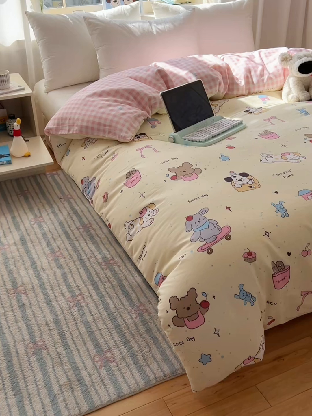 91家纺网 家纺一手货源 找家纺 六巷胡同 2025新款40s13070全棉纯棉卡通单品系列被套单件-单被套 法棍滑板狗