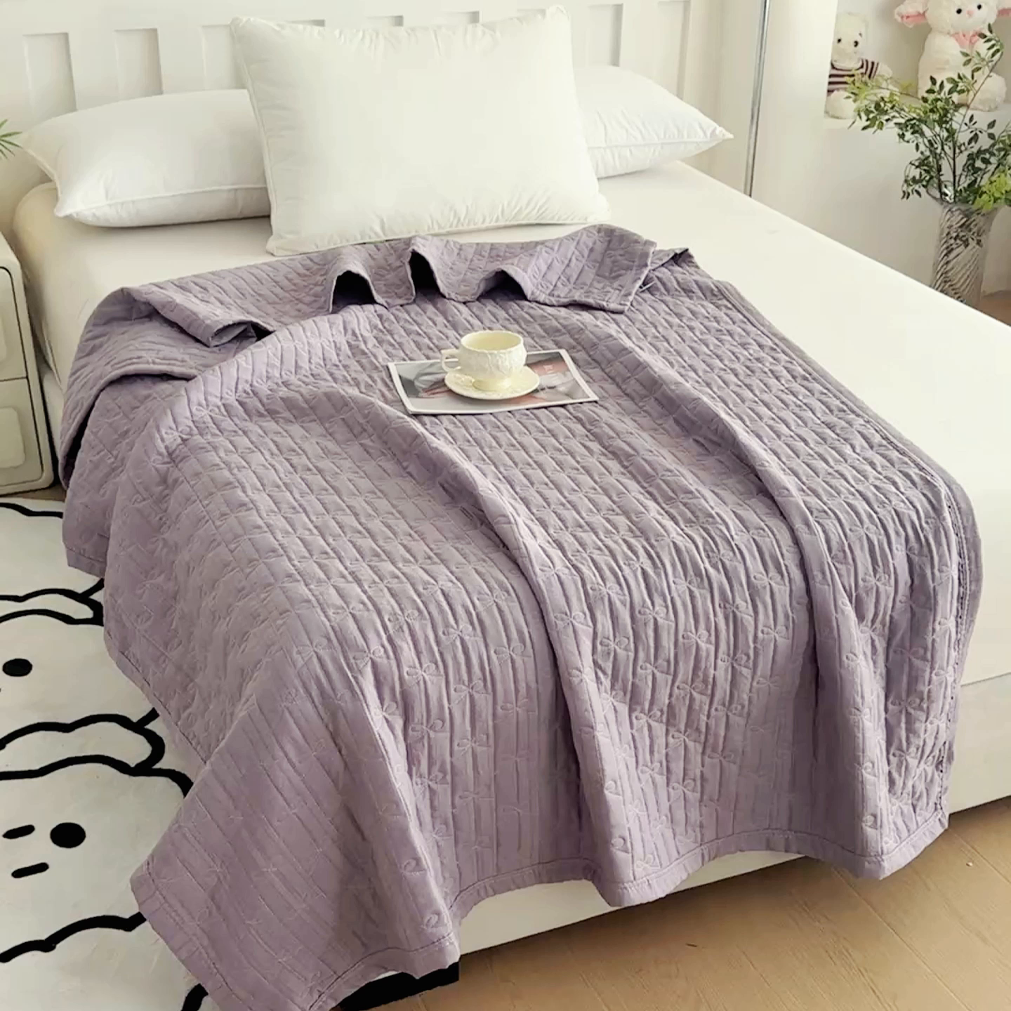 91家纺网 家纺一手货源 找家纺 梓依家纺 2025新款柔软舒适云纱棉夏被夏凉被空调被 云纱棉-丁香紫