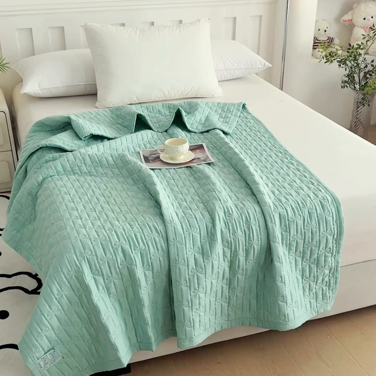 91家纺网 家纺一手货源 找家纺 梓依家纺 2025新款柔软舒适云纱棉夏被夏凉被空调被 云纱棉-抹茶绿