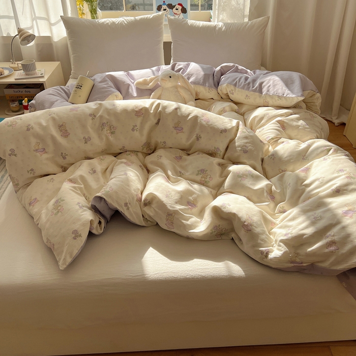 91家纺网 家纺一手货源 找家纺 六巷胡同 2025新款40s13070全棉纯棉卡通单品系列被套单件-单被套 假日庄园兔