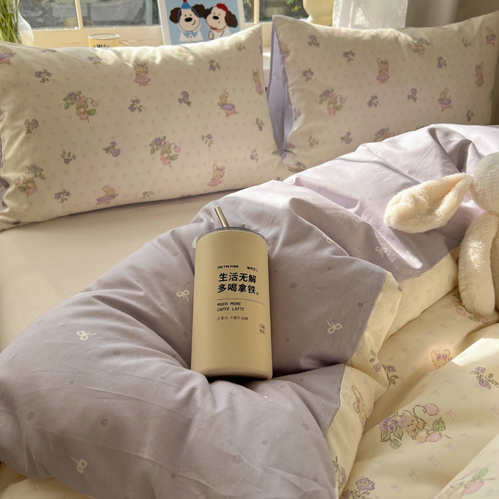 91家纺网 家纺一手货源 找家纺 六巷胡同 2025新款40s13070全棉纯棉卡通单品系列被套单件-单被套 假日庄园兔