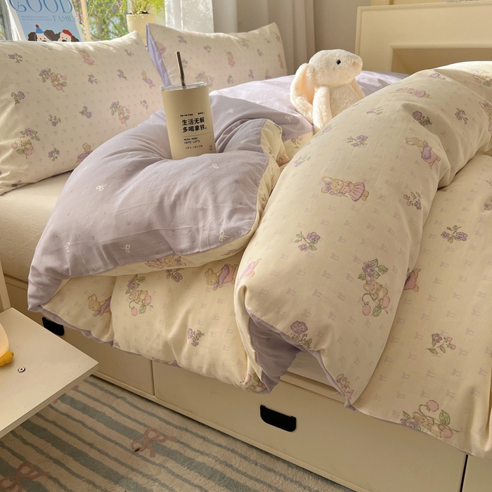 91家纺网 家纺一手货源 找家纺 六巷胡同 2025新款40s13070全棉纯棉卡通单品系列被套单件-单被套 假日庄园兔