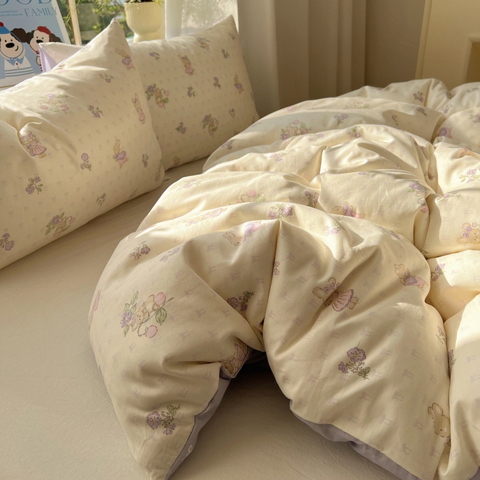 91家纺网 家纺一手货源 找家纺 六巷胡同 2025新款40s13070全棉纯棉卡通单品系列被套单件-单被套 假日庄园兔