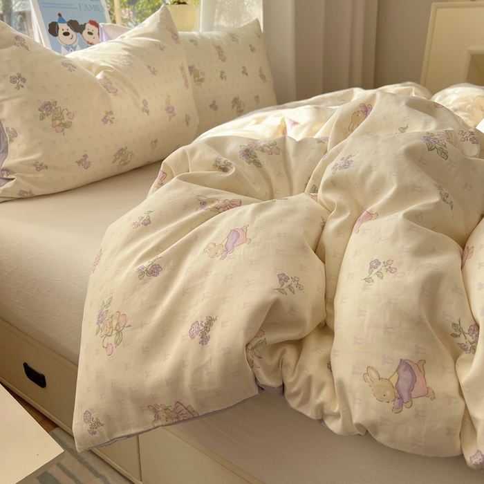 91家纺网 家纺一手货源 找家纺 六巷胡同 2025新款40s13070全棉纯棉卡通单品系列被套单件-单被套 假日庄园兔