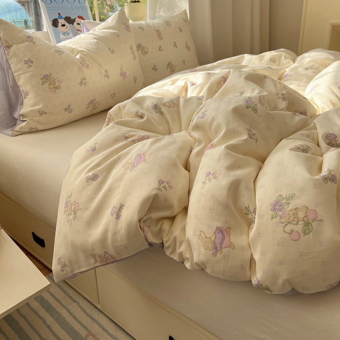 91家纺网 家纺一手货源 找家纺 六巷胡同 2025新款40s13070全棉纯棉卡通单品系列被套单件-单被套 假日庄园兔