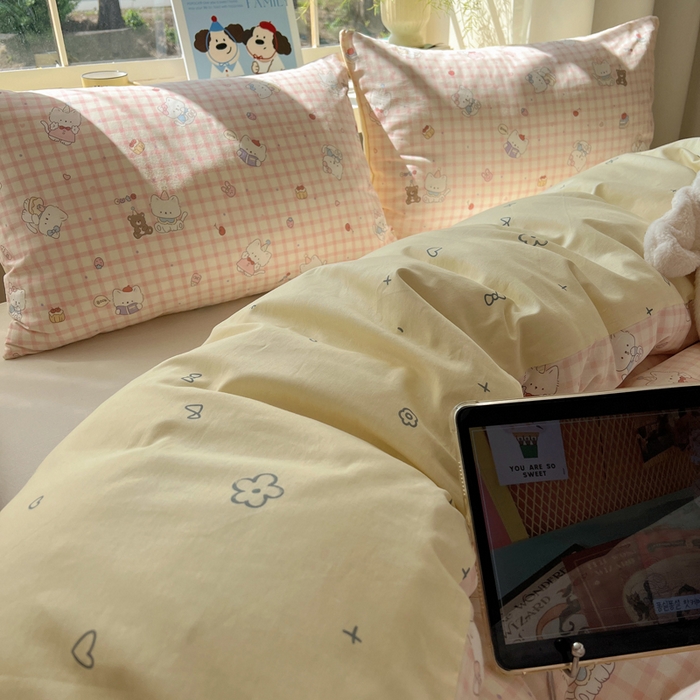 91家纺网 家纺一手货源 找家纺 六巷胡同 2025新款40s13070全棉纯棉卡通单品系列被套单件-单被套 卡哇伊猫咪