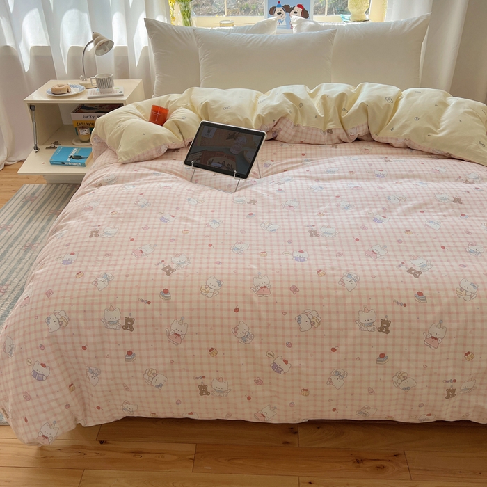 91家纺网 家纺一手货源 找家纺 六巷胡同 2025新款40s13070全棉纯棉卡通单品系列被套单件-单被套 卡哇伊猫咪