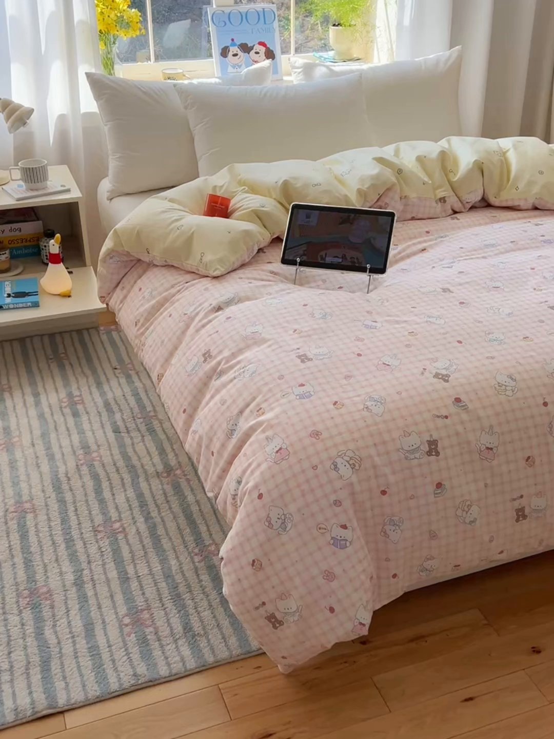 91家纺网 家纺一手货源 找家纺 六巷胡同 2025新款40s13070全棉纯棉卡通单品系列被套单件-单被套 卡哇伊猫咪