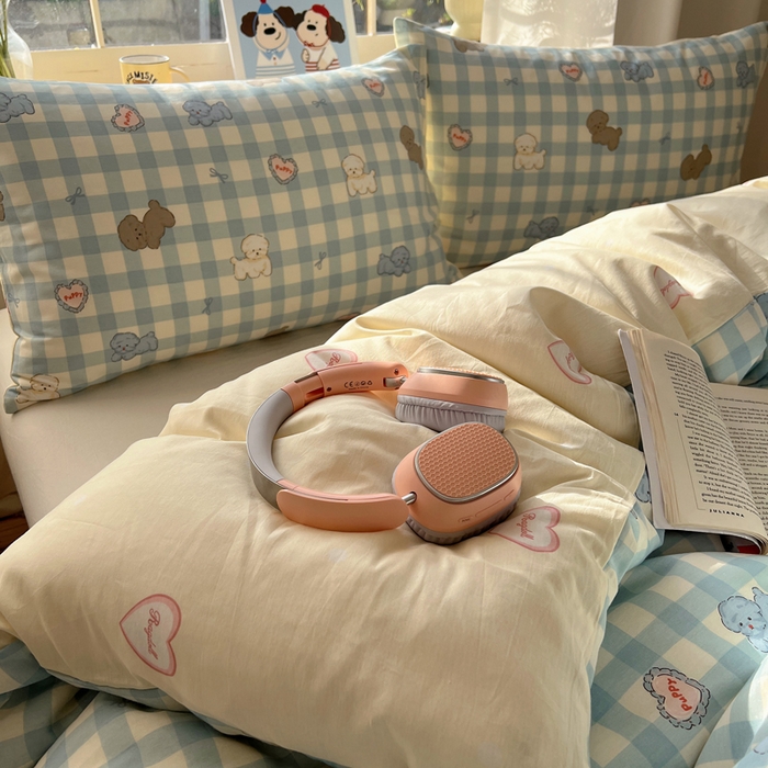 91家纺网 家纺一手货源 找家纺 六巷胡同 2025新款40s13070全棉纯棉卡通单品系列被套单件-单被套 蓝格奶油狗