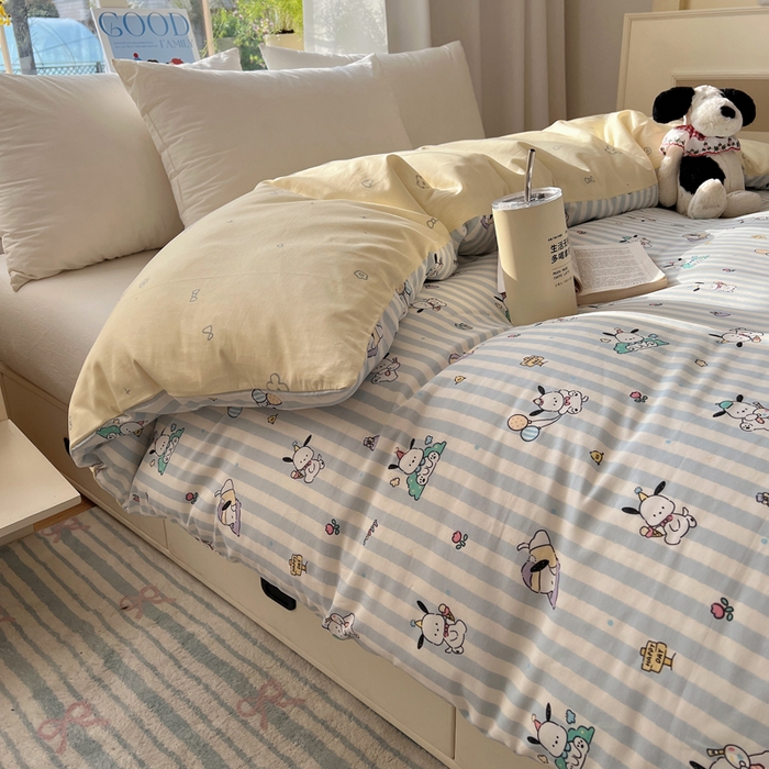 91家纺网 家纺一手货源 找家纺 六巷胡同 2025新款40s13070全棉纯棉卡通单品系列被套单件-单被套 蓝条努比犬