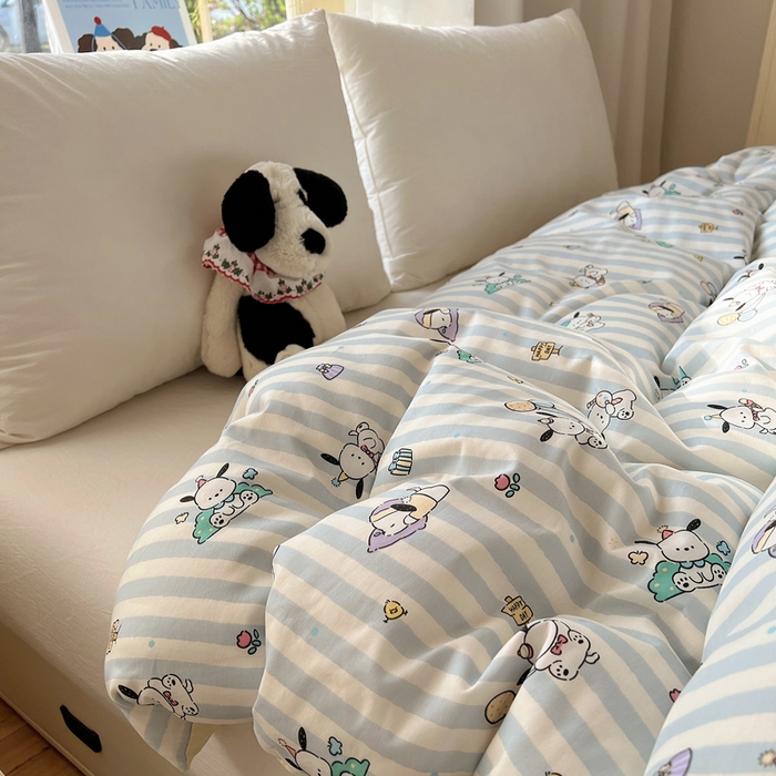 91家纺网 家纺一手货源 找家纺 六巷胡同 2025新款40s13070全棉纯棉卡通单品系列被套单件-单被套 蓝条努比犬