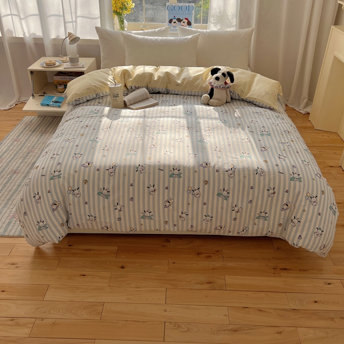 91家纺网 家纺一手货源 找家纺 六巷胡同 2025新款40s13070全棉纯棉卡通单品系列被套单件-单被套 蓝条努比犬