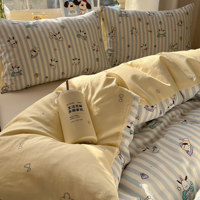 91家纺网 家纺一手货源 找家纺 六巷胡同 2025新款40s13070全棉纯棉卡通单品系列被套单件-单被套 蓝条努比犬