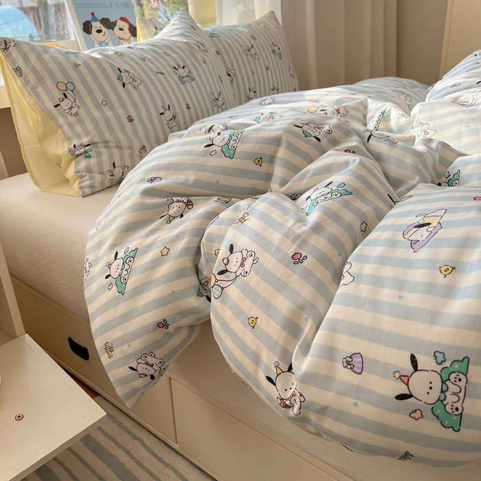 91家纺网 家纺一手货源 找家纺 六巷胡同 2025新款40s13070全棉纯棉卡通单品系列被套单件-单被套 蓝条努比犬