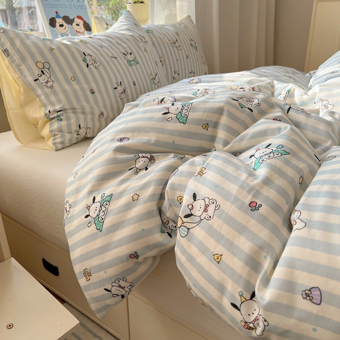 91家纺网 家纺一手货源 找家纺 六巷胡同 2025新款40s13070全棉纯棉卡通单品系列被套单件-单被套 蓝条努比犬