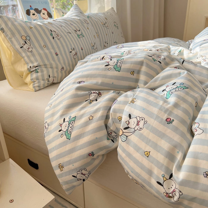 91家纺网 家纺一手货源 找家纺 六巷胡同 2025新款40s13070全棉纯棉卡通单品系列被套单件-单被套 蓝条努比犬