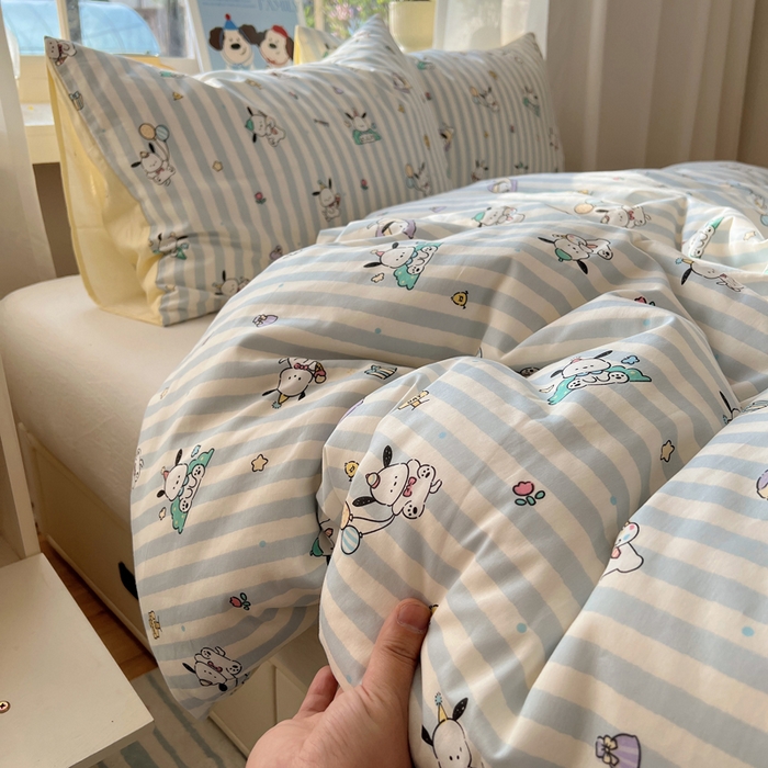 91家纺网 家纺一手货源 找家纺 六巷胡同 2025新款40s13070全棉纯棉卡通单品系列被套单件-单被套 蓝条努比犬