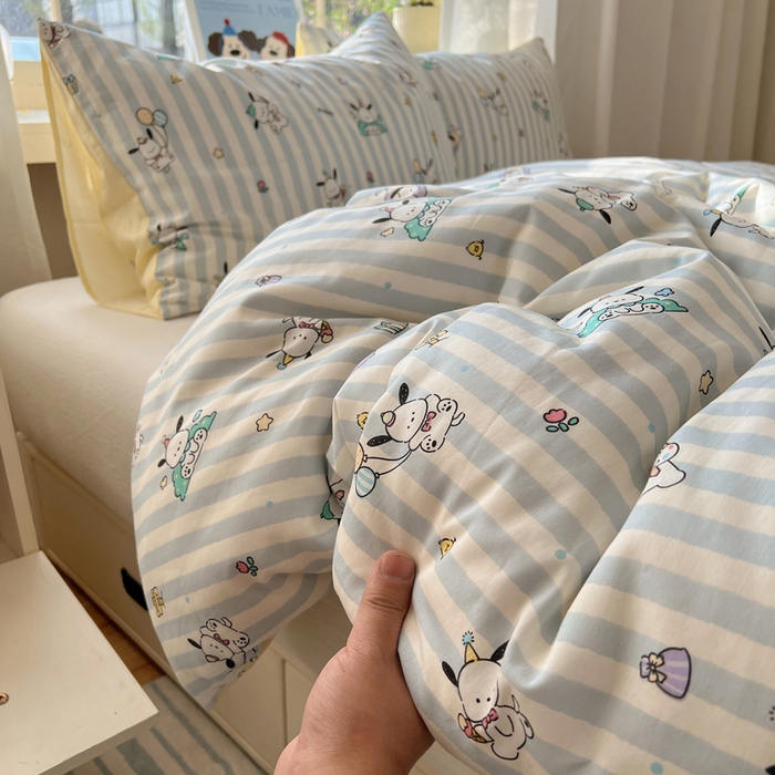 91家纺网 家纺一手货源 找家纺 六巷胡同 2025新款40s13070全棉纯棉卡通单品系列被套单件-单被套 蓝条努比犬
