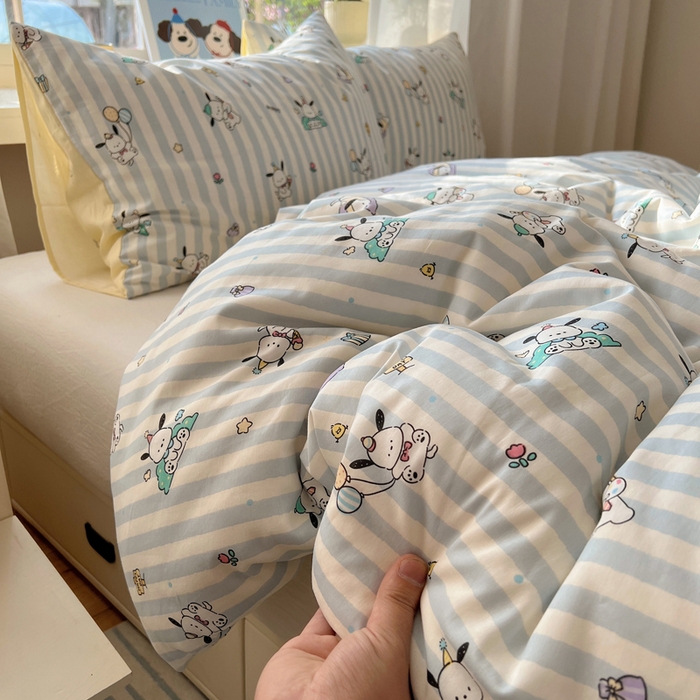 91家纺网 家纺一手货源 找家纺 六巷胡同 2025新款40s13070全棉纯棉卡通单品系列被套单件-单被套 蓝条努比犬