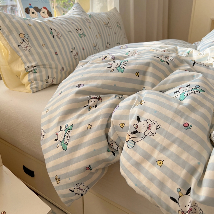 91家纺网 家纺一手货源 找家纺 六巷胡同 2025新款40s13070全棉纯棉卡通单品系列被套单件-单被套 蓝条努比犬