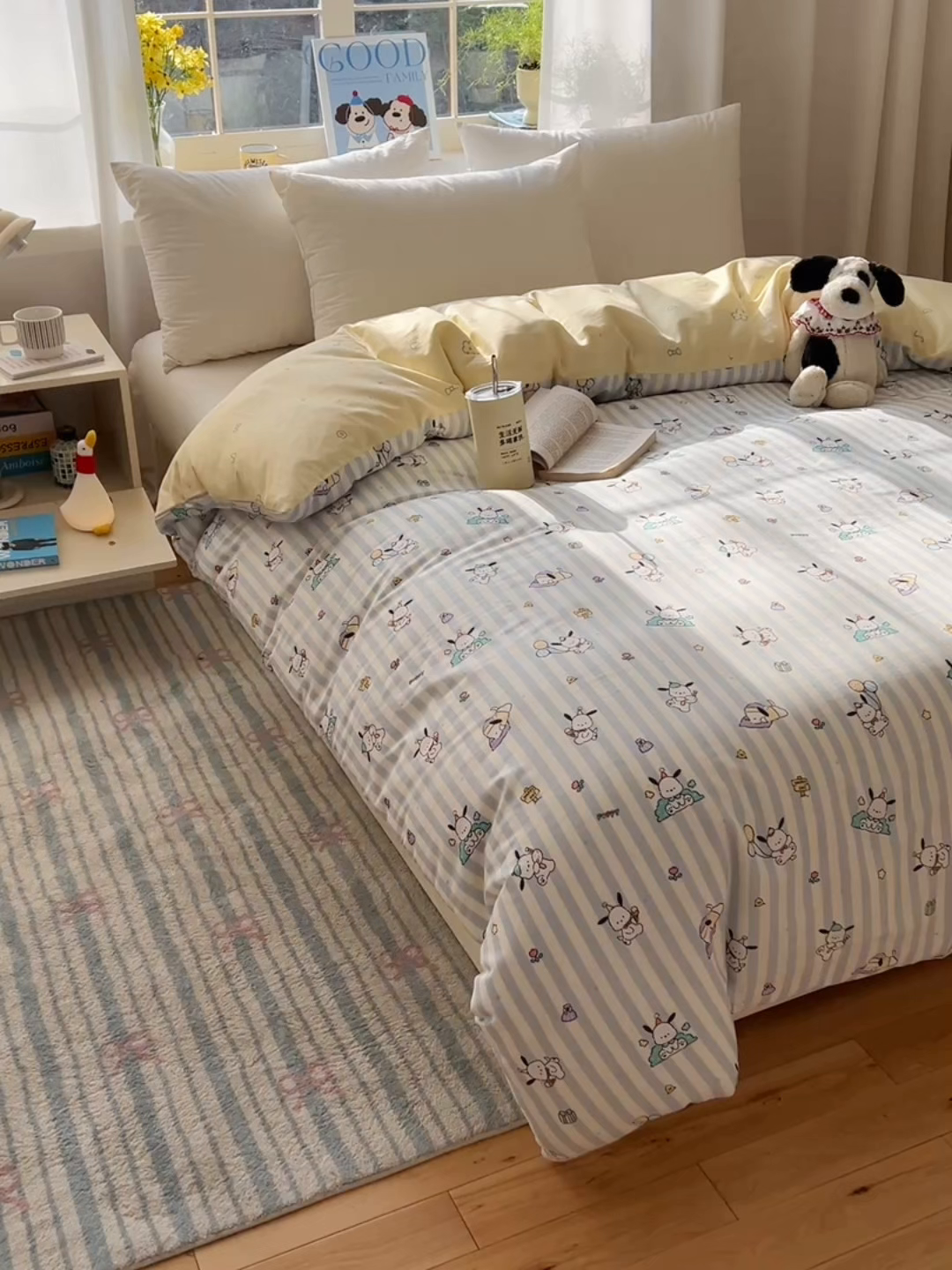 91家纺网 家纺一手货源 找家纺 六巷胡同 2025新款40s13070全棉纯棉卡通单品系列被套单件-单被套 蓝条努比犬
