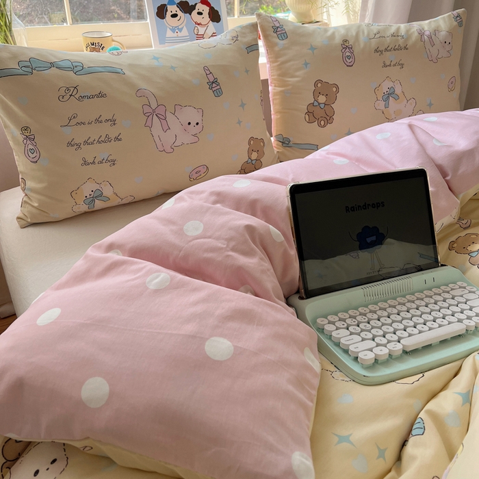 91家纺网 家纺一手货源 找家纺 六巷胡同 2025新款40s13070全棉纯棉卡通单品系列被套单件-单被套 猫咪甜甜圈