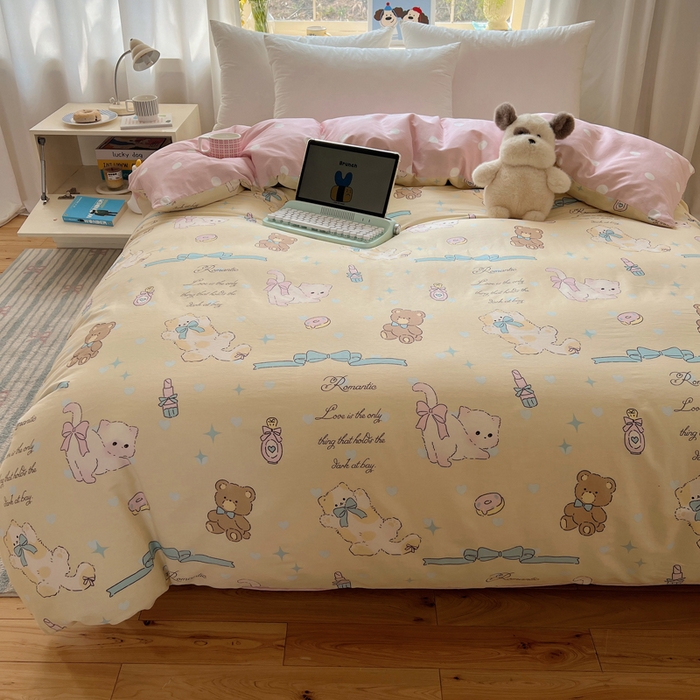 91家纺网 家纺一手货源 找家纺 六巷胡同 2025新款40s13070全棉纯棉卡通单品系列被套单件-单被套 猫咪甜甜圈