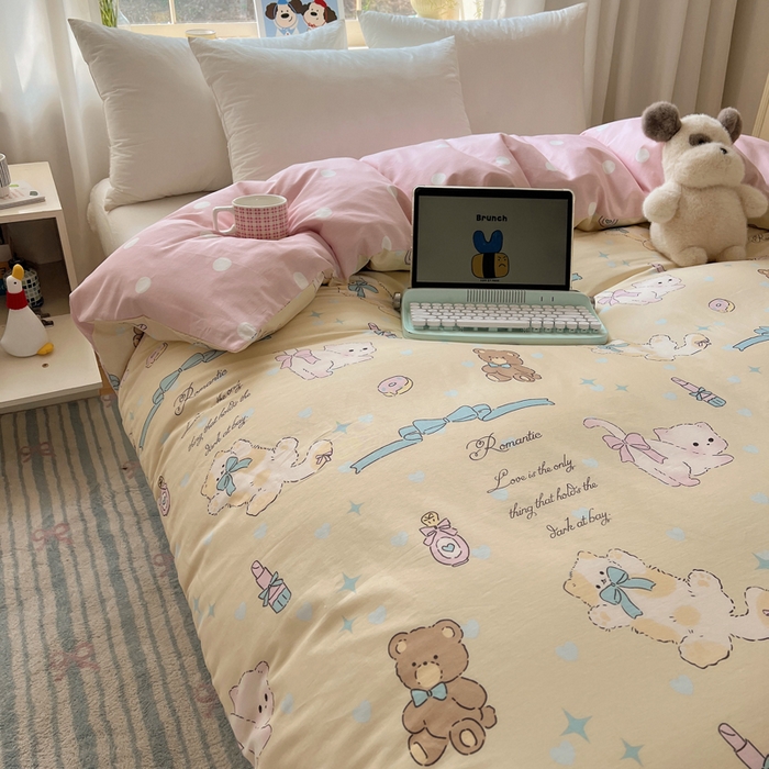 91家纺网 家纺一手货源 找家纺 六巷胡同 2025新款40s13070全棉纯棉卡通单品系列被套单件-单被套 猫咪甜甜圈