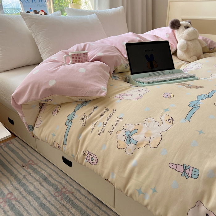 91家纺网 家纺一手货源 找家纺 六巷胡同 2025新款40s13070全棉纯棉卡通单品系列被套单件-单被套 猫咪甜甜圈