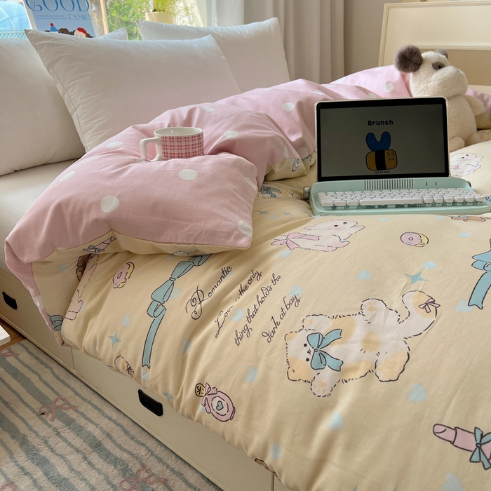 91家纺网 家纺一手货源 找家纺 六巷胡同 2025新款40s13070全棉纯棉卡通单品系列被套单件-单被套 猫咪甜甜圈