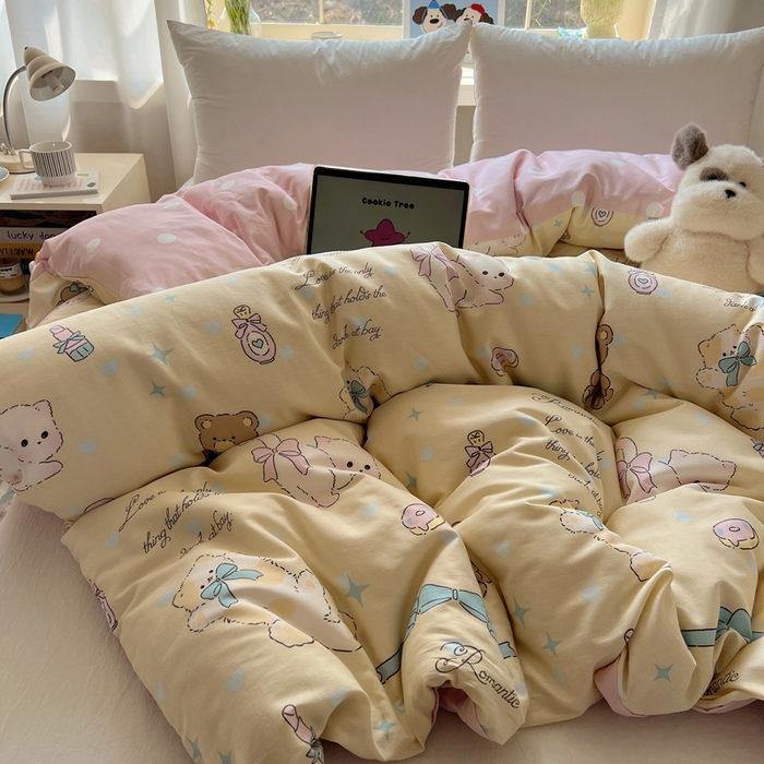 91家纺网 家纺一手货源 找家纺 六巷胡同 2025新款40s13070全棉纯棉卡通单品系列被套单件-单被套 猫咪甜甜圈