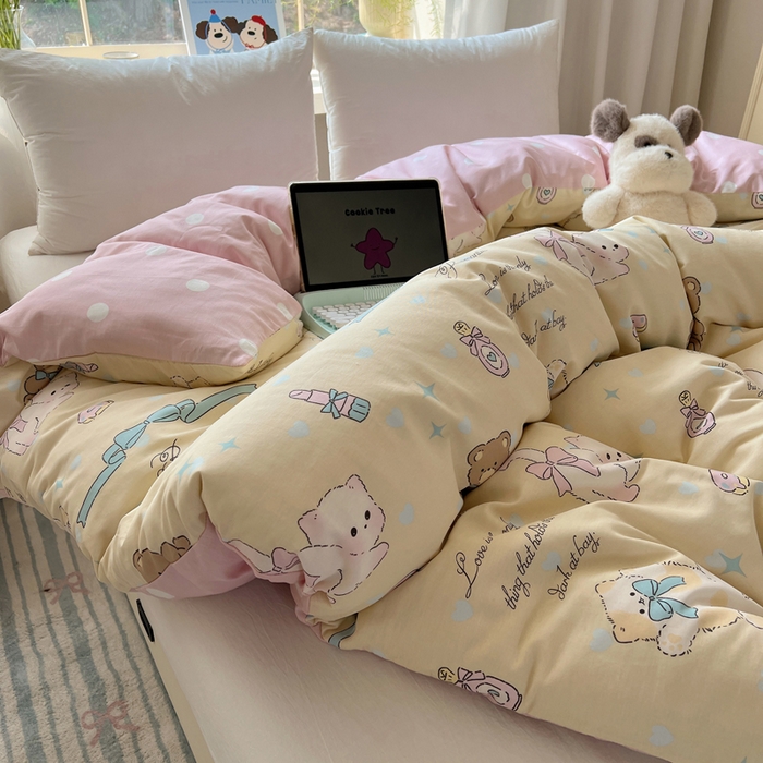 91家纺网 家纺一手货源 找家纺 六巷胡同 2025新款40s13070全棉纯棉卡通单品系列被套单件-单被套 猫咪甜甜圈