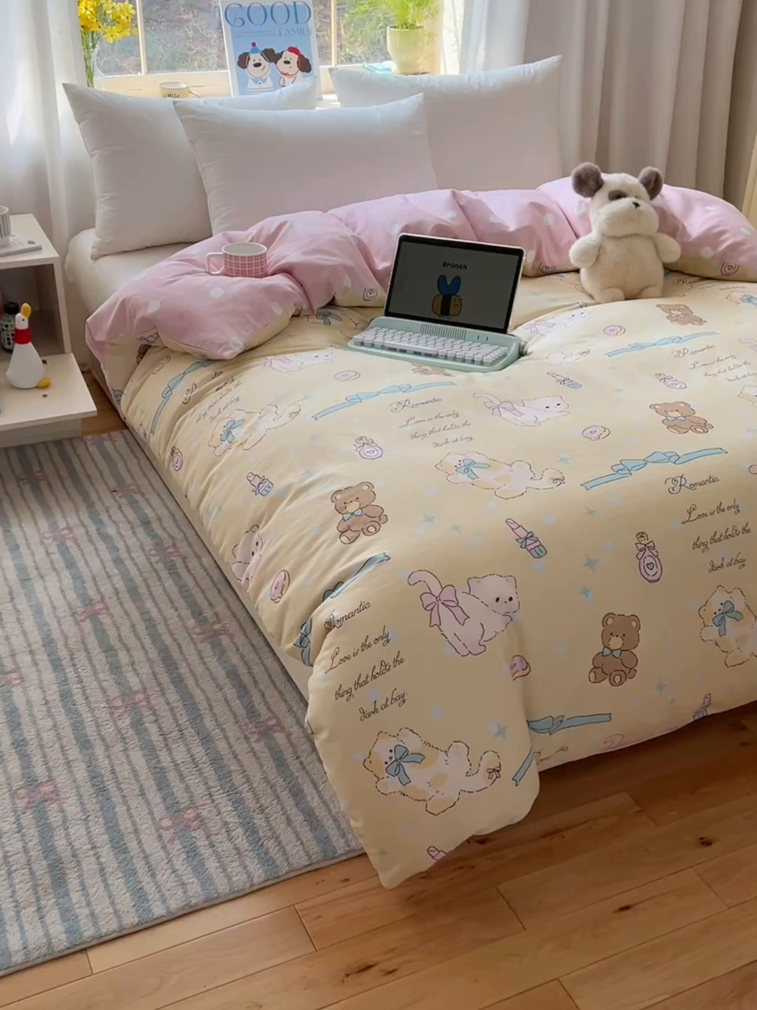 91家纺网 家纺一手货源 找家纺 六巷胡同 2025新款40s13070全棉纯棉卡通单品系列被套单件-单被套 猫咪甜甜圈