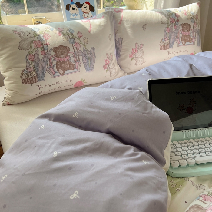 91家纺网 家纺一手货源 找家纺 六巷胡同 2025新款40s13070全棉纯棉卡通单品系列被套单件-单被套 秘境花园熊