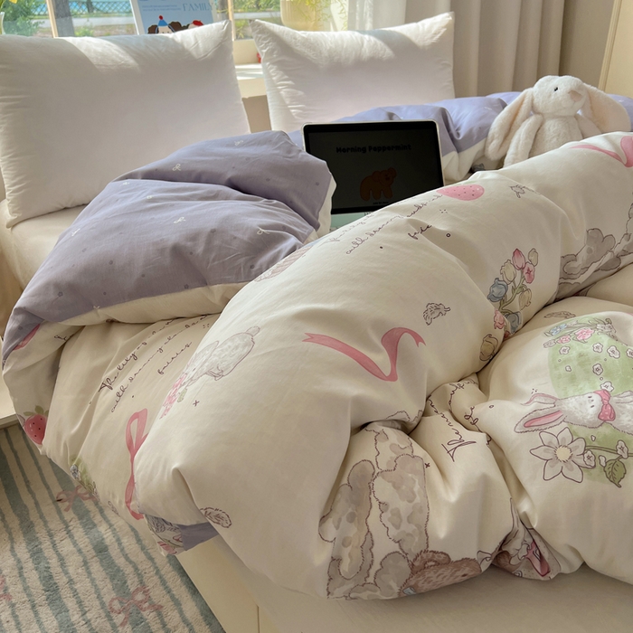 91家纺网 家纺一手货源 找家纺 六巷胡同 2025新款40s13070全棉纯棉卡通单品系列被套单件-单被套 秘境花园熊