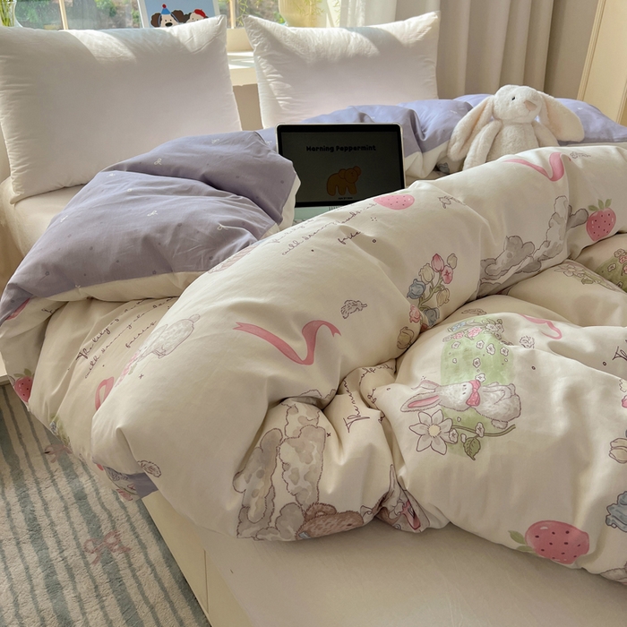 91家纺网 家纺一手货源 找家纺 六巷胡同 2025新款40s13070全棉纯棉卡通单品系列被套单件-单被套 秘境花园熊