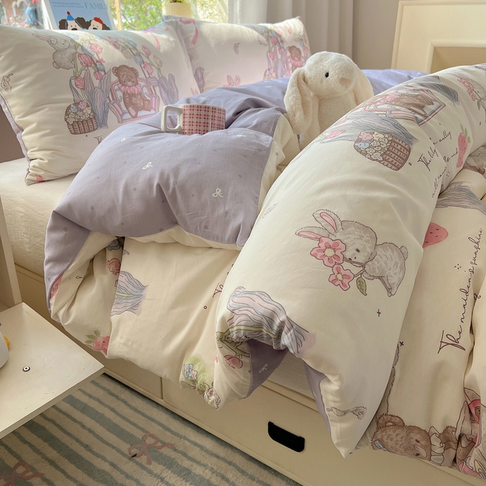 91家纺网 家纺一手货源 找家纺 六巷胡同 2025新款40s13070全棉纯棉卡通单品系列被套单件-单被套 秘境花园熊