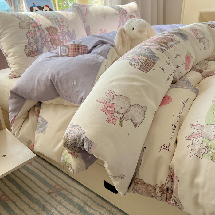 91家纺网 家纺一手货源 找家纺 六巷胡同 2025新款40s13070全棉纯棉卡通单品系列被套单件-单被套 秘境花园熊