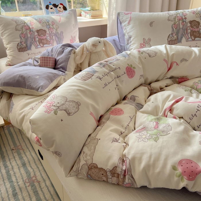 91家纺网 家纺一手货源 找家纺 六巷胡同 2025新款40s13070全棉纯棉卡通单品系列被套单件-单被套 秘境花园熊